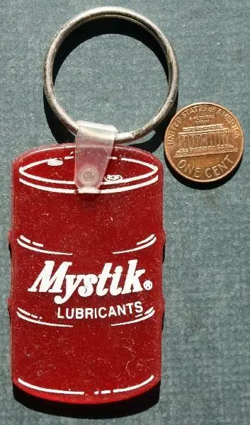 1980s Era Mystik Lubricants Heavy Duty Truck Motor Oil Barrel Shaped keychain!