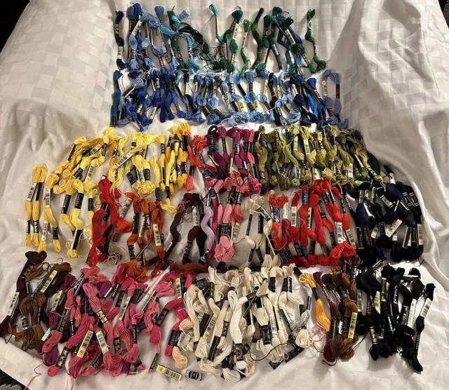 Large Lot 155+ Skeins EMBROIDERY Floss Thread DMC Bucilla Variety Colors Cotton