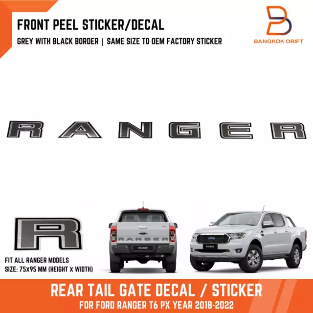 Grey Black Rear Tailgate Decal Sticker For FORD RANGER T6 WILDTRAK XLT 18-22