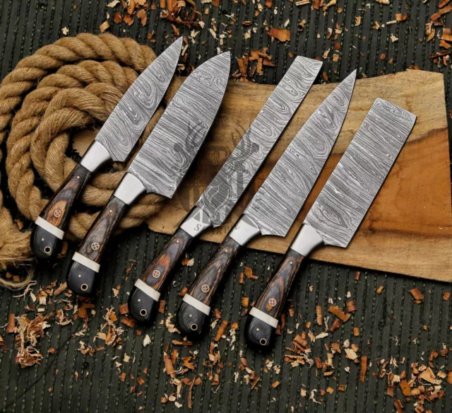 Handmade Damascus Steel Knife Set Of 5pcs With Leather Cover Chef Knives Set 88 2