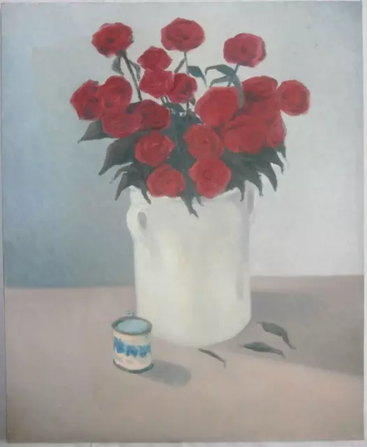 Dipinto Natura morta Vaso con rose rosse Quadro Olio su tela 60x50 cm