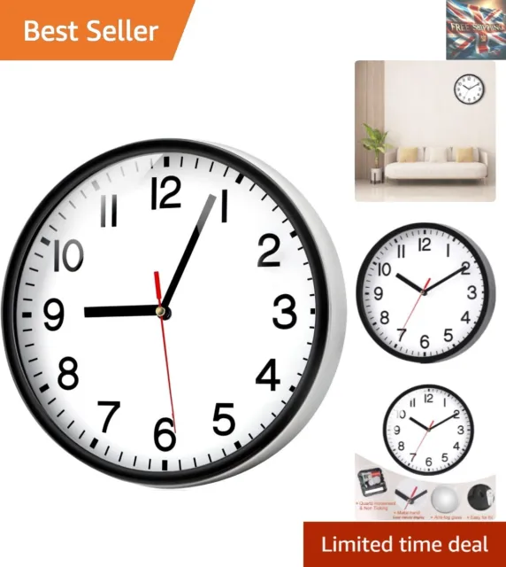 Silent Non-Ticking Wall Clock - Modern Quartz 9" - Battery Operated - Black