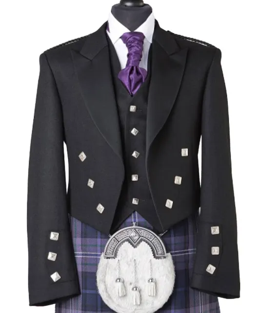 Men's Prince Charlie Kilt Jacket With Vest Men's 100% Wool Wedding Jacket