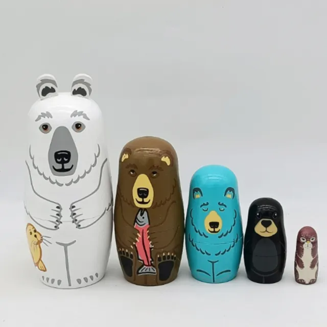 5PCS Matryoshka Babushka Dolls Wooden Russian Nesting Dolls Set Toy Wood Gift