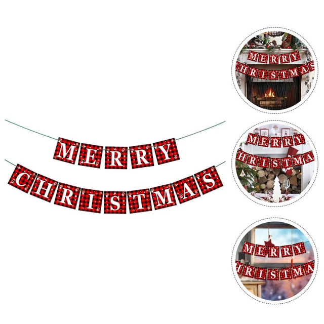 2 Sets Party-Anhänger Frohe Weihnachten Banner Red Black Buffalo Plaid Bunting