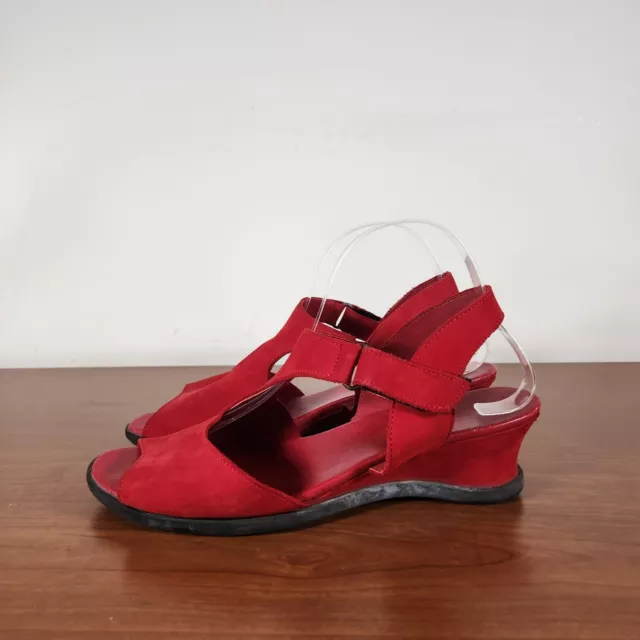 ARCHE France Leather Slingback Wedge Buckle Sandals Nubuck Red 41 *FLAWS*