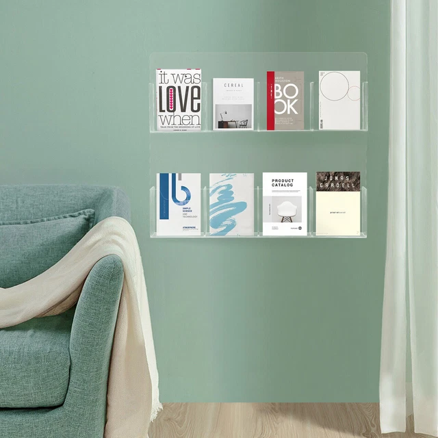 8 Slots Clear Acrylic Countertop Brochure Holder fits Full Pages Wall Mount