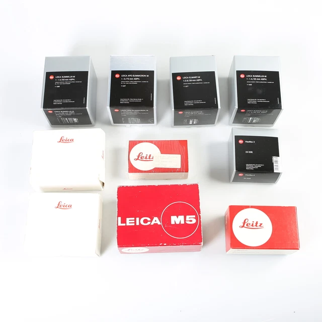 lot of 10 Leica Camera Boxes - M5, Lenses, Accessories, etc.