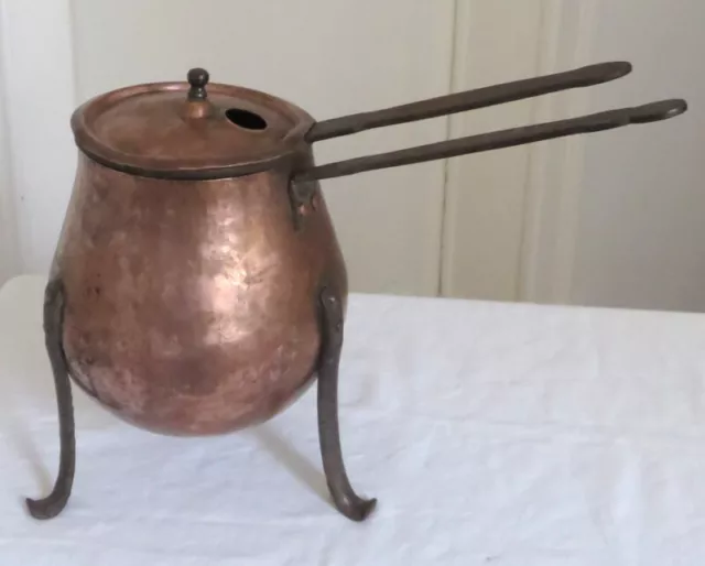 Rare ! couvercle ! Pot à colle de menuisier d'ébéniste ancien outil en cuivre