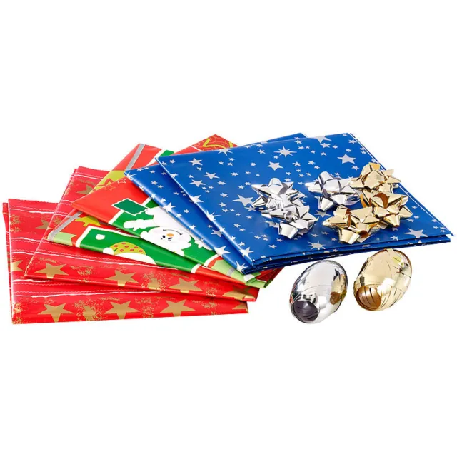 infactory Geschenkpapier: 14-teiliges Geschenkverpackungs-Set "Weihnachten"