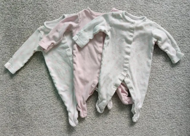 3 x Pacchetto body in cotone rosa bambina TU/Babygrows - Taglia 0-3 mesi