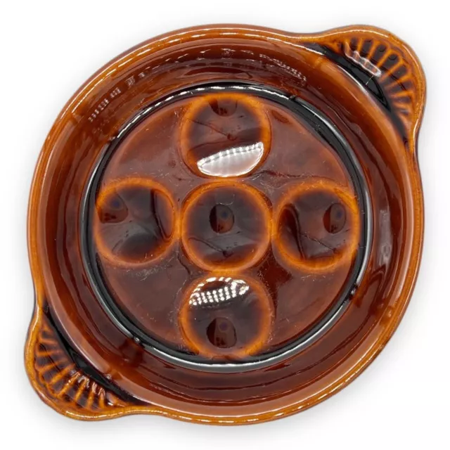 BTC Brown Glaze Dish Eggs, Escargot, Appetizer Bel Terr Henn USA Pottery 91154