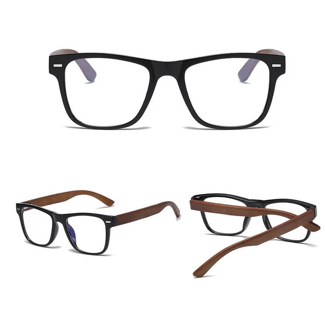 Men Women Wood Anti-Blue-Light Glasses Frame Wooden Temple Square Eyewear New