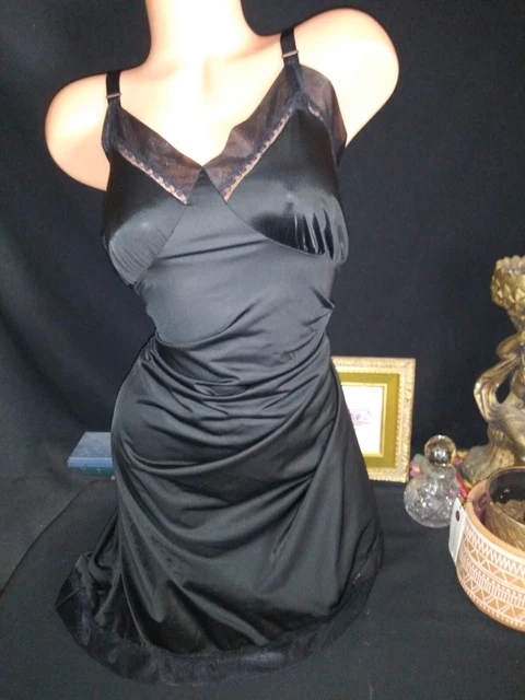 Vtg Silky Long Silky Full Dress Slip Gown Nightie Pin UP Nightie chiffon sheer G