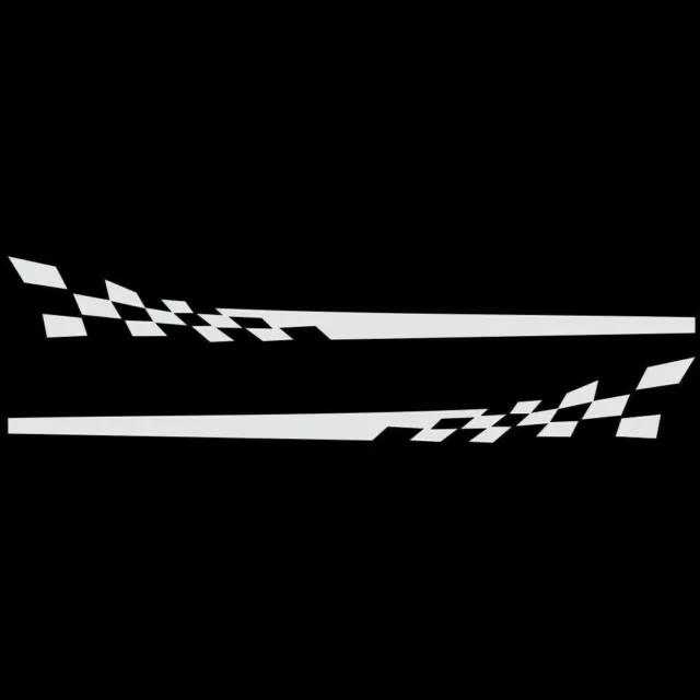 2x White Checkered Racing Deacal Car Side Skirt Sill Flag Stripes Vinyl Sticker 3