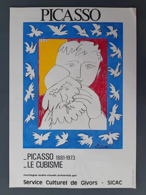 Ancienne affiche d'art Pablo PICASSO & le CUBISME à GIVORS 1973 enfant au Masque