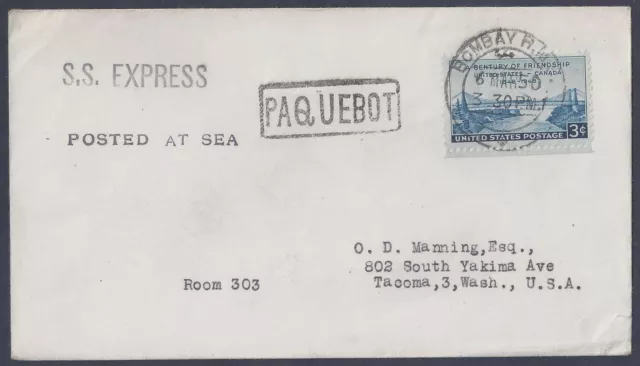 Inde US 1950 Paquebot Expédié At Sea Bombay Cancel Rares