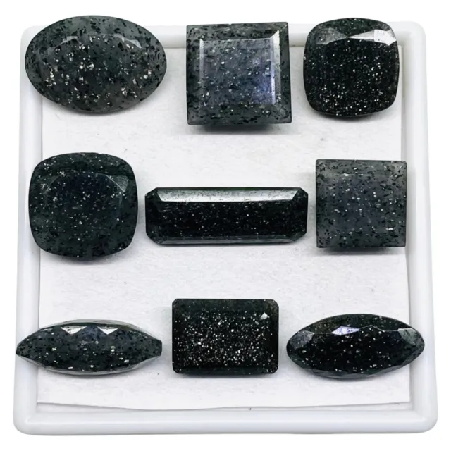 9 Pcs Natural Black Sunstone 18.5-34.5mm Mix Cut Loose Faceted Gemstones Lot