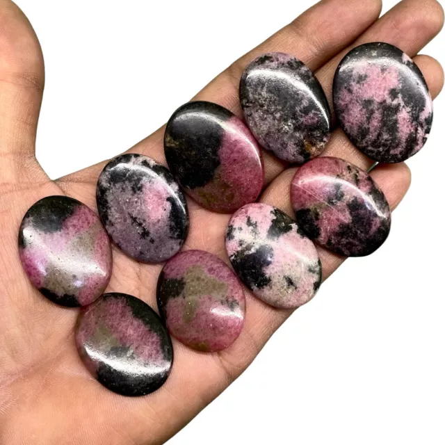 9 Pcs Natural Rhodonite 33.2mm-35.4mm Loose Cabochon Gemstones Wholesale Lot