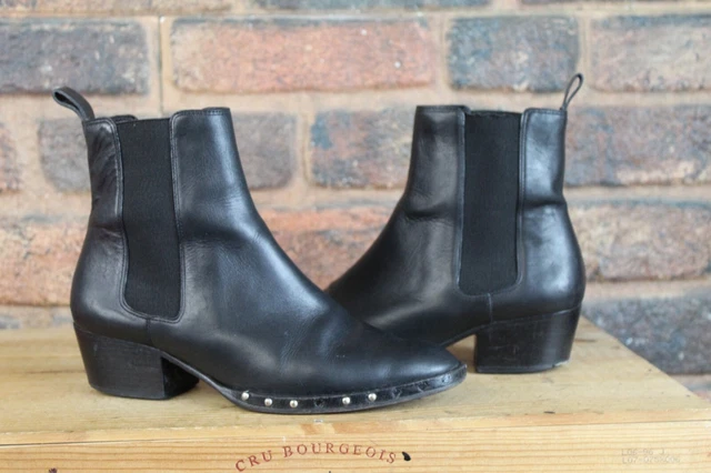 BLACK LEATHER STUDDED Ankle Chelsea Boots Size 5 38 By All
