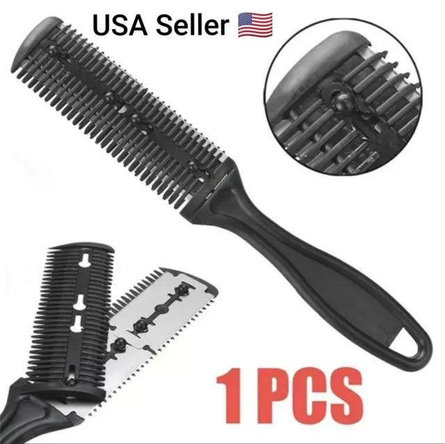 1PC Double Sides Hair Razor Comb With 2 Removable Blades Cutter Cutting Thinning