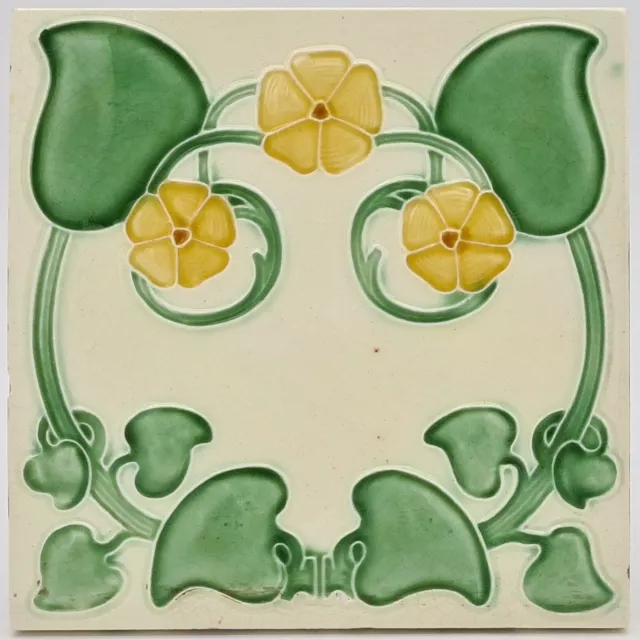 Art Nouveau Fireplace Moulded Majolica Tile Henry Richards C1905 AE4