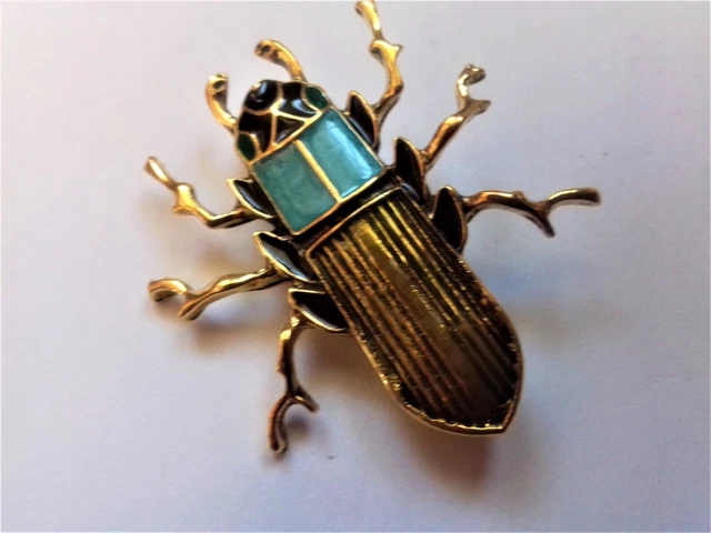Broche Scarabée Turquoise Et Dorée - Émail Et Métal Doré - Neuf Sans Emballage - Style égyptien
