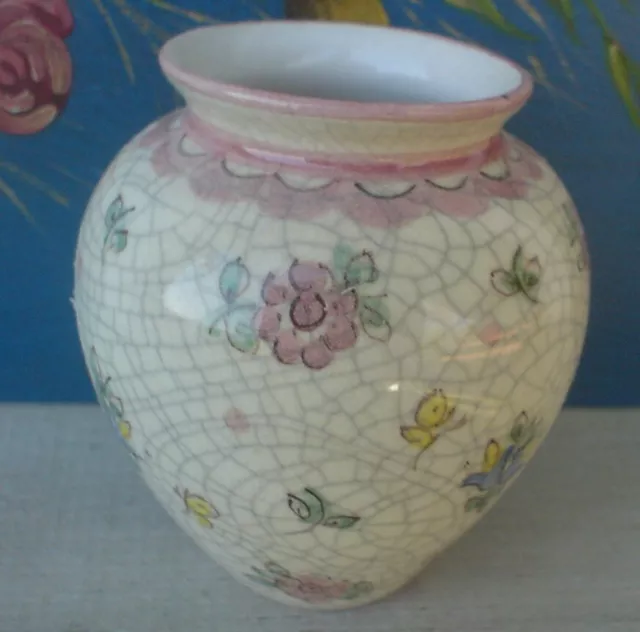 Hindelanger Keramik Handarbeit Vase bunt mit vielen Blumen top Zustand