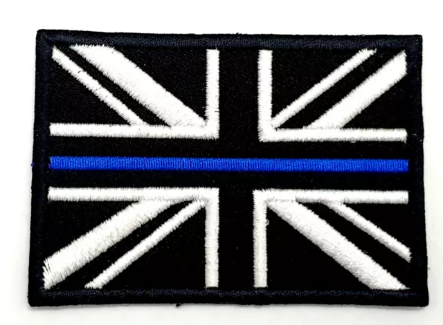 Embroidered Thin Blue  Line Police union jack Iron On Sew Patch Jacket Badge