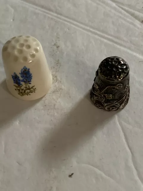 SEWING THIMBLES a Sterling Silver & a Ceramic