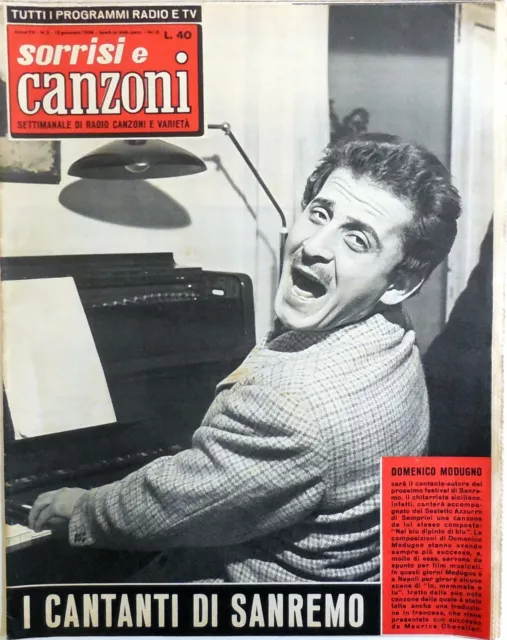 Rivista Sorrisi E Canzoni N.2 1958 Domenico Modugno Gilbert Becaud Ralli