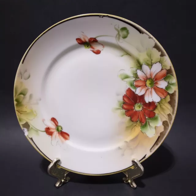 Antique Hand Painted Nippon China Plate Gold Moriage With Poppy Flowers 7.5"