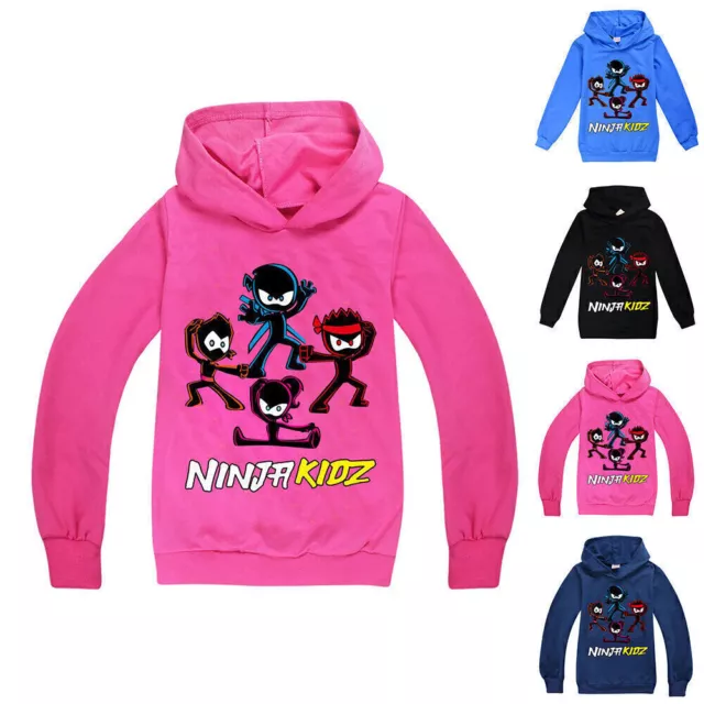 NINJA KIDZ Kids Boys Girls Printed Hoodie Sweatshirt Hooded Pullover Jumper Top