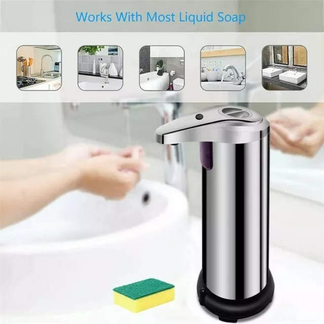 Auto Handsfree Soap Dispenser Bathroom Touchless 250ml Stainless Sensor Kitchen