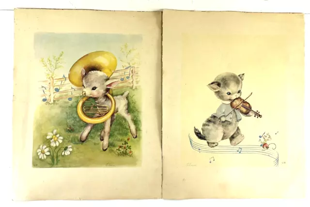 2 Vintage Music Art Prints Elnor Hilty Childrens Let There Be Music Nursery