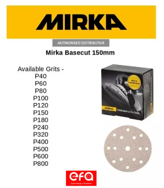 Mirka Basecut HookNLoop 150mm Sanding Discs 6" Abrasive - 5/10/25/50/100