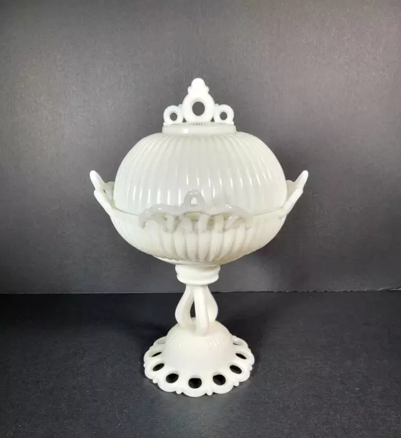 Westmorland Milk Glass Doric Lace Pedestal Covered Candy Dish/Compote 3