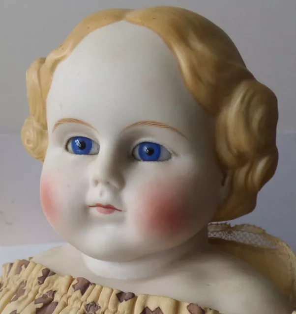 Antique Bisque China Doll Blonde w Blue Glass Eyes, Head Turned Alt Beck P2930