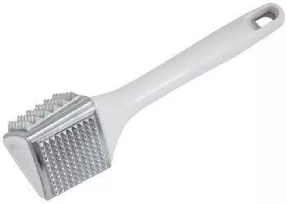 SHIP USA Aluminum 3 Sided Meat Tenderizer White Handle  Standard Silver NEW