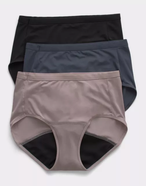 Hanes Women's Brief 3-Pack Fresh & Dry Leak Protection Liner Underwear Assorted