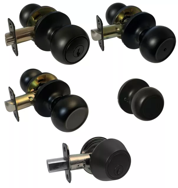 House Guard Matte Black Round Door Locks Knobs Keyed privacy passage deadbolt