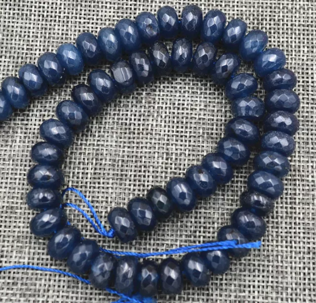 Natural 6x10mm Faceted Dark Blue Sapphire Abacus Gems Rondelle Loose Beads 15'' 3