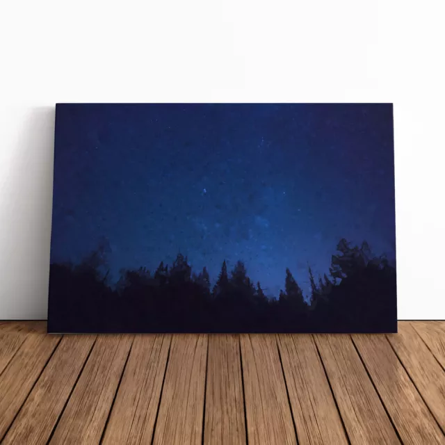 Stars At Night In Abstract Landscape Forest Canvas Wall Art Print Framed Decor