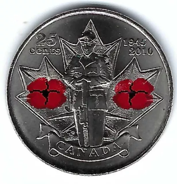 2010 Canadian Brilliant Uncirculated Colored Poppy Twenty Five Cent coin!