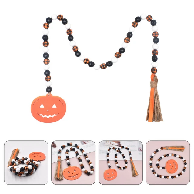 Halloween Quaste Holz Perlengirlande Holz Perlenschnur mit Kürbisanhänger