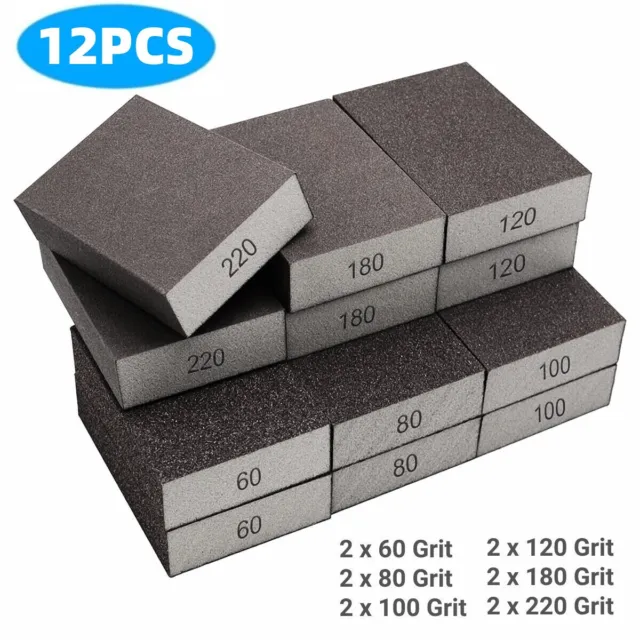 12PCS Drywall Sanding Sponge Wet Dry Sandpaper Hand Sander Block Pad 60-220 Grit