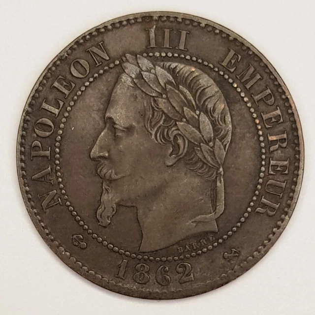 2 centimes 1862 France Napoléon III tête laurée K (Bordeaux) bronze