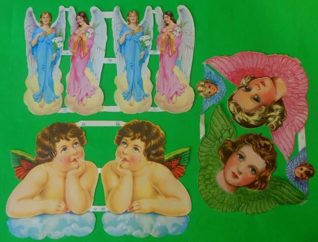 3 Vintage Die Cut Embossed Scrap Paper Glanzbilder Oblaten MLP Easter Angels