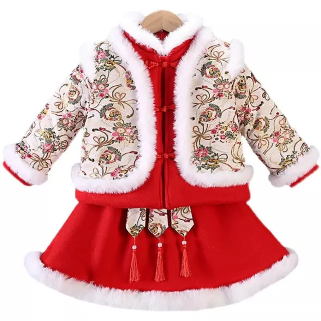 2 Pezzi Bambine Anno Nuovo Hanfu Set Trapuntato Cheongsam Spesso Tang Suit Caldo