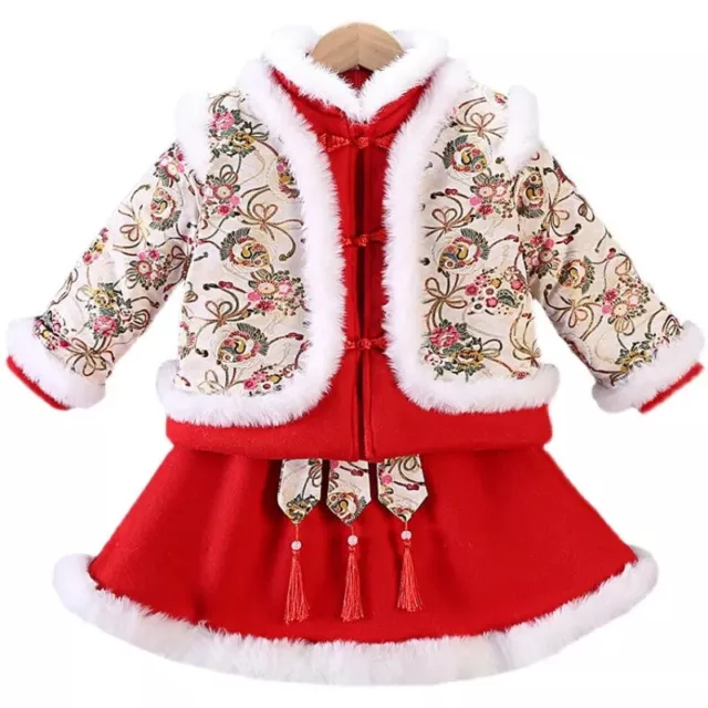 2pcs Set Baby Girls New Year Hanfu Set Thicken Quilted Warm Cheongsam Tang Suit
